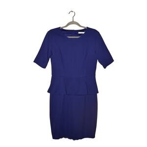 TRINA TURK $398 Blue Ponte Knit Short Sleeve Peplum Sheath‎ Dress Size 8